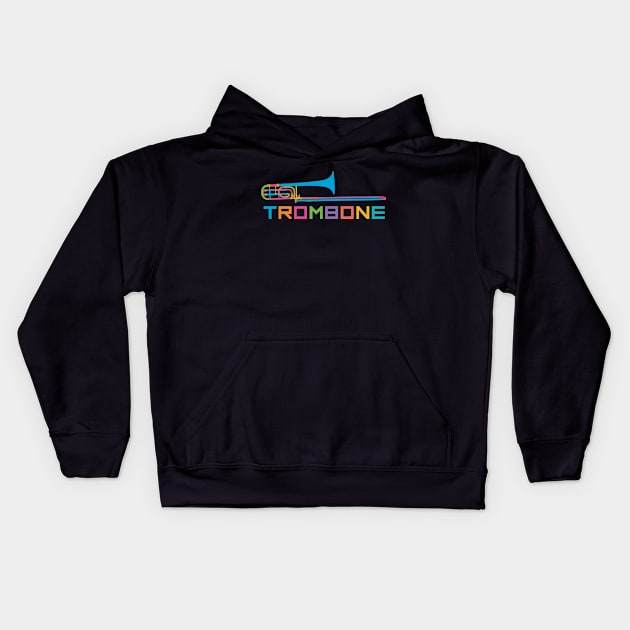 Vibrant Trombone in Rainbow Colors Kids Hoodie by evisionarts